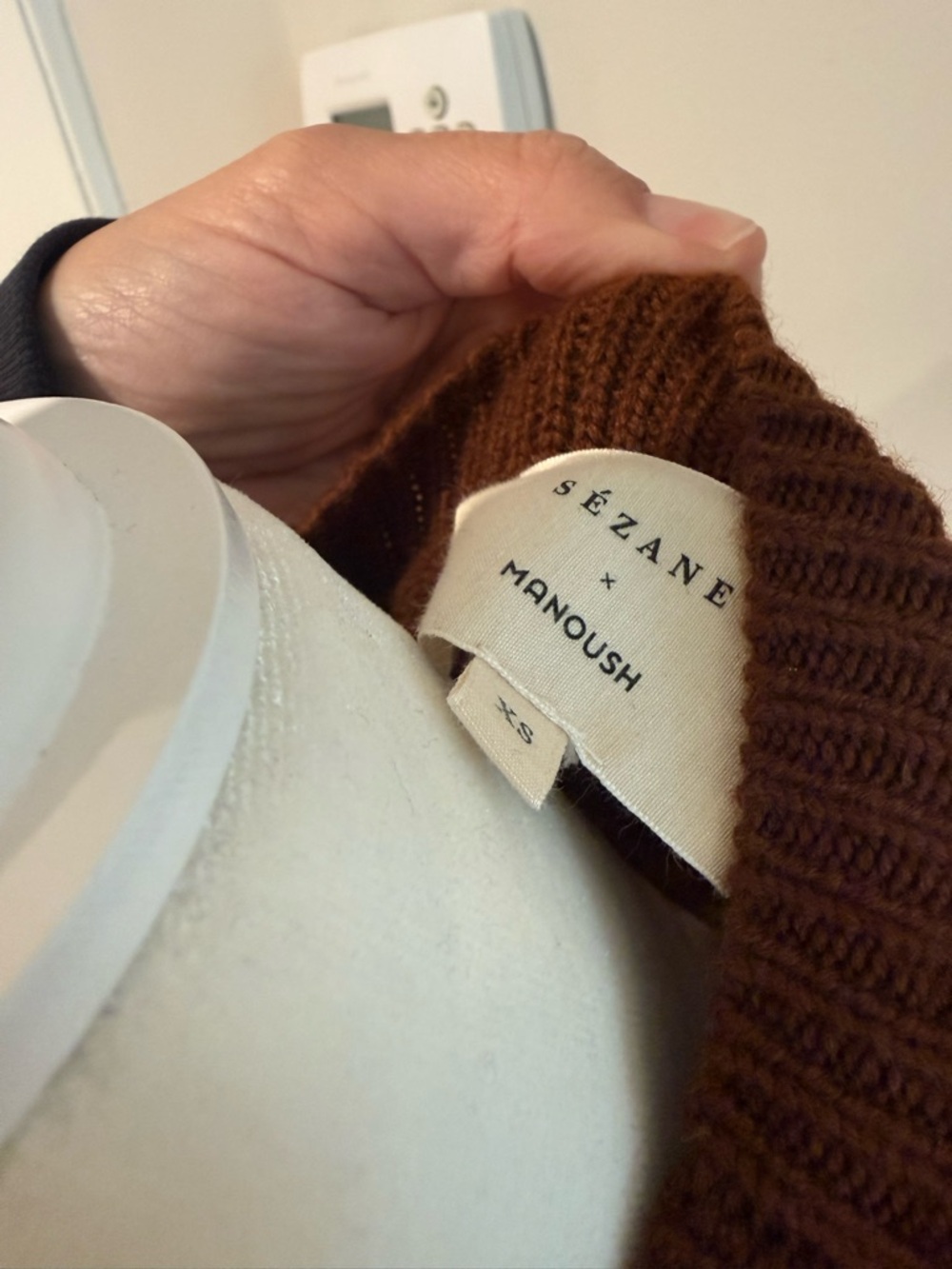 Sezane Ruffle Cable Knit Sweater - Brown - Picture 2 of 3